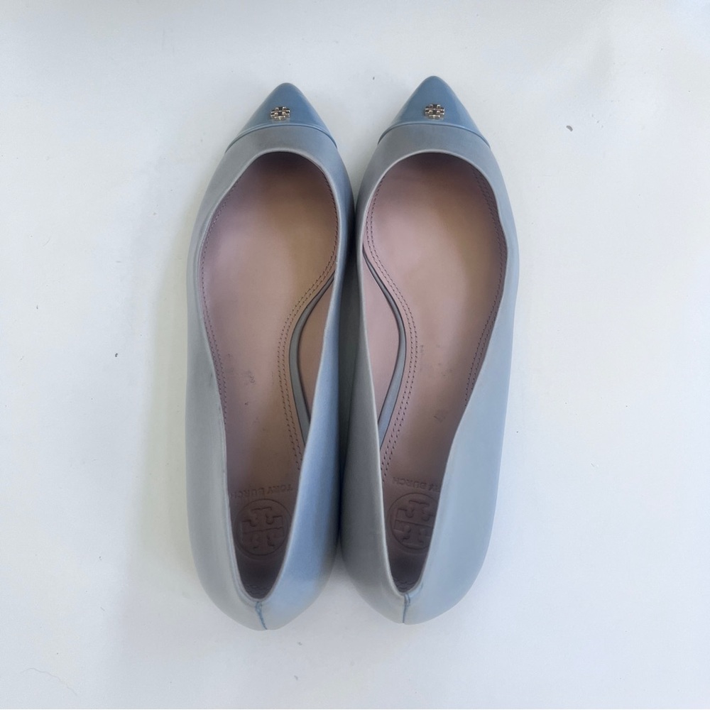 TORY BURCH NWOB Fairford Pointed Toe Ballet Flats 10M Powder Blue Cap Toe $275 - Picture 5 of 13